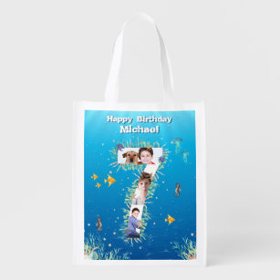 Under The Sea Big 7th Birthday Photo Collage Reusable Grocery Bag