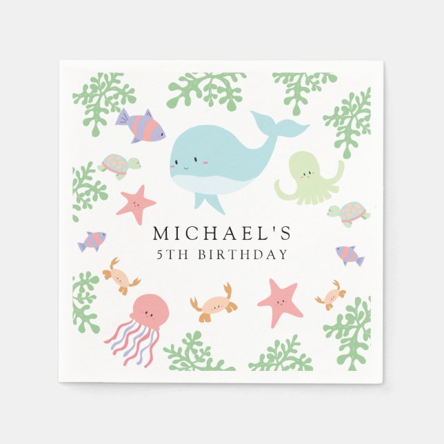 Under the Sea Birthday Cute Kawaii Ocean Beach  Napkin (Front)