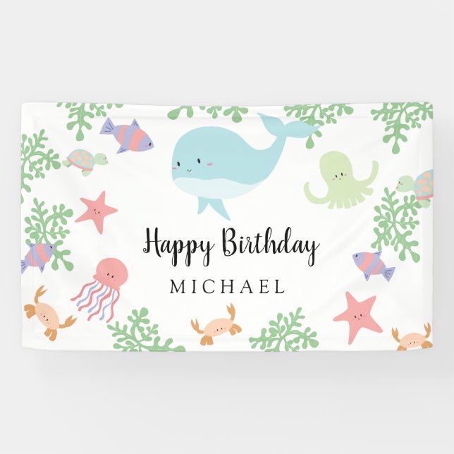 Under the Sea Birthday Cute Kawaii Pastel Party Banner (Horizontal)