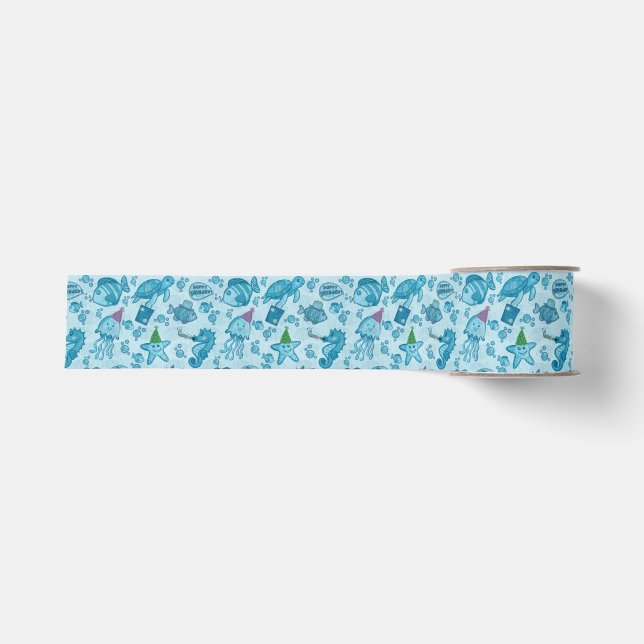 Under the Sea Birthday Gift Wrap Grosgrain Ribbon (Front)