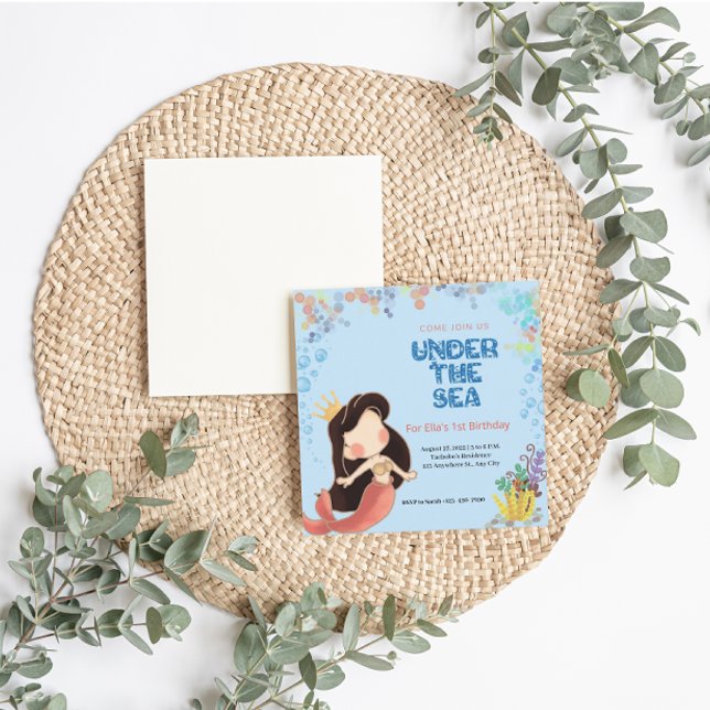 Under The Sea Birthday Invitation Card (Under The Sea Mermaid Birthday Invitation)