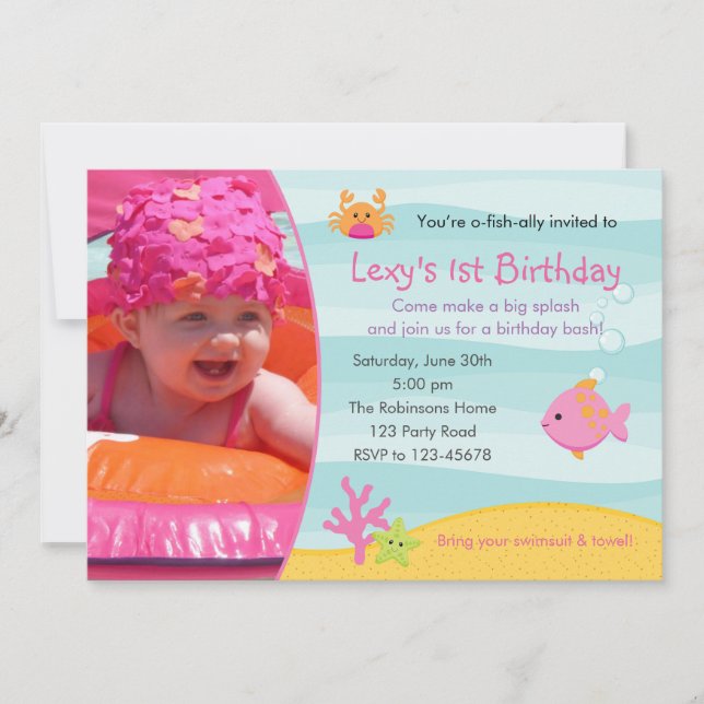 Under the Sea Birthday Invitation Girls with Photo (Devant)