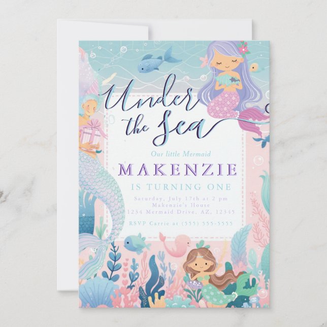 Under the Sea Birthday Mermaid Invitation (Front)