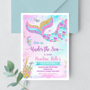 Under the Sea Birthday Mermaid Party Invitation