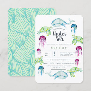 Under The Sea Birthday Ocean Animals Watercolor Invitation