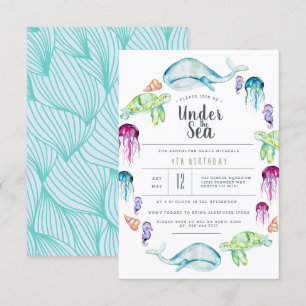Under The Sea Birthday   Ocean Critter Watercolor Invitation
