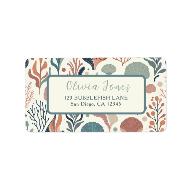 Under the Sea Birthday, Ocean Whispers Pattern Label (Front)