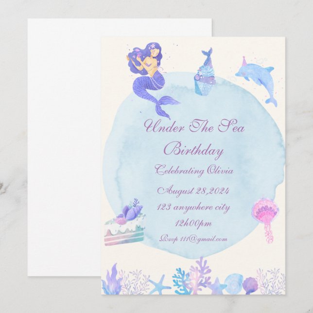 UNDER THE SEA BIRTHDAY PARTY INVITATION (Front/Back)