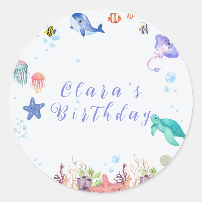 Under The Sea Birthday Party Paper Plates Classic Round Sticker (Front)