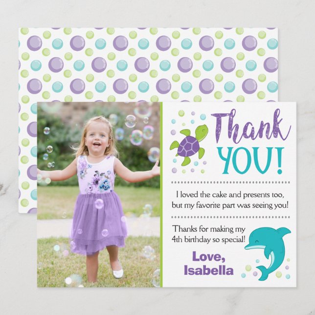 Under the Sea Birthday Thank You Card (Front/Back)