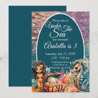 Under The Sea Black Mermaid Birthday Invitation