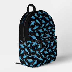 Under the Sea Blue Black Shark Fish Pattern Printed Backpack