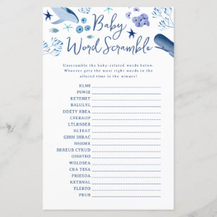 Under the Sea Blue Boy Whale Baby Word Scramble