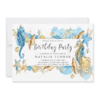 Under the Sea Blue Gold Birthday Party Invitation