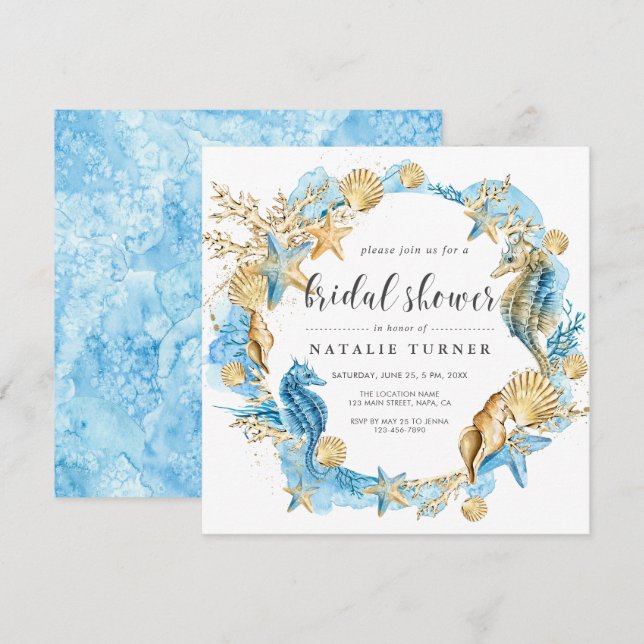 Under the Sea Blue & Gold Bridal Shower Invitation (Front/Back)