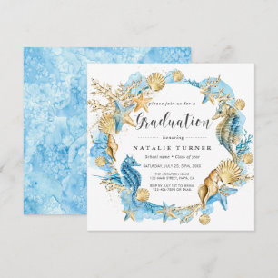 Under the Sea Blue Gold Graduation Invitation