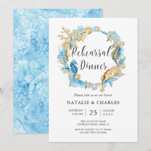 Under the Sea Blue Gold Rehearsal Dinner Invitation