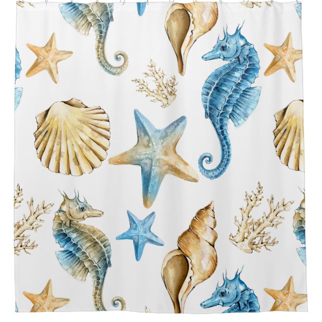 Under the Sea Blue & Gold Seahorse Beach House (Front)