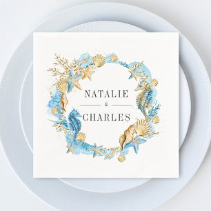 Under the Sea Blue Gold Summer Wedding Napkin