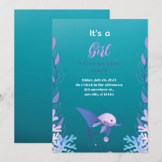 Under the Sea Blue  It's a Girl Baby Shower Inv Invitation