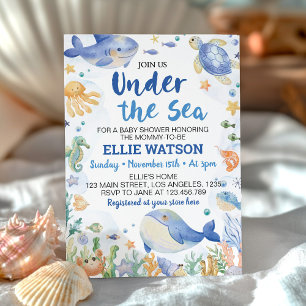 Under the Sea Blue Ocean Animals Baby Shower Invitation