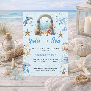 Under the sea blue ocean animals boy Baby Shower Invitation