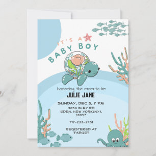 Under the Sea Blue Watercolor Baby Shower for Boys Invitation