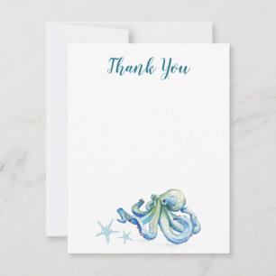 Under the Sea Blue Watercolor Octopus Thank You