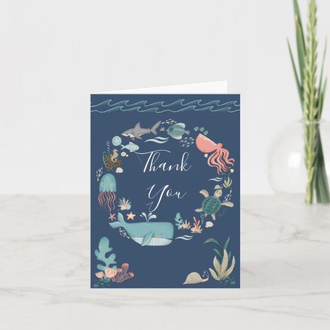 Under the Sea Blue Watercolor Thank You (Front)