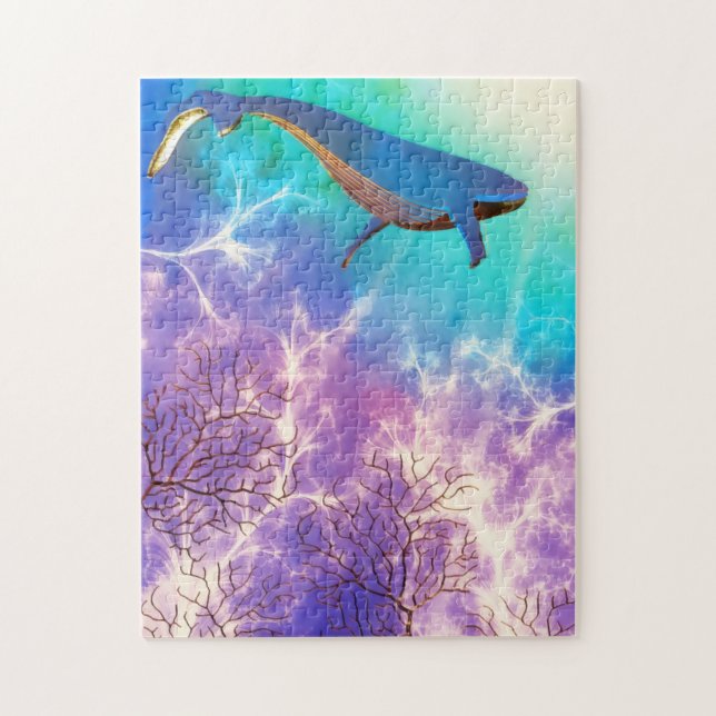 Under The Sea Blue Whale Ocean Watercolor Jigsaw Puzzle (Vertical)