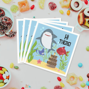 Under the sea boys shark birthday party invitation napkin