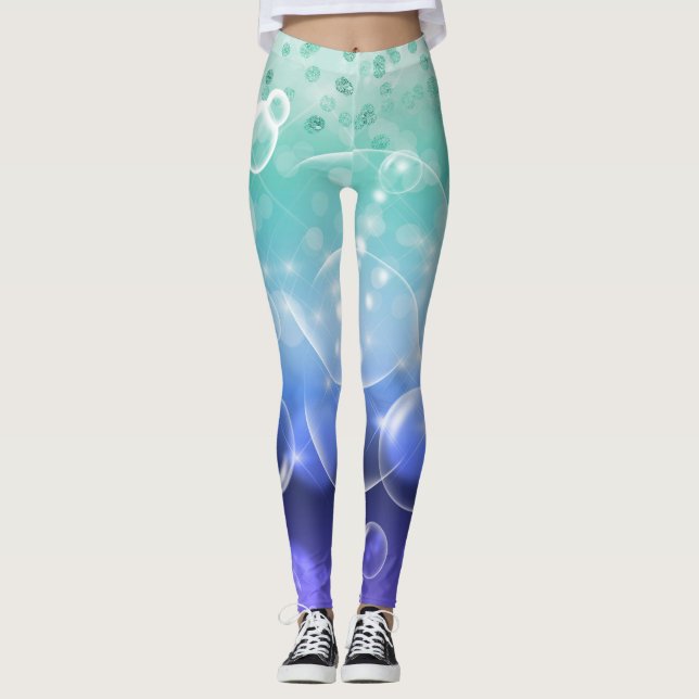 Under the Sea Bubbles Green & Purple Ocean Leggings (Front)