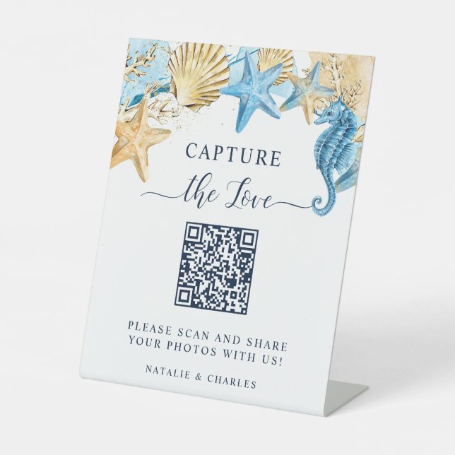 Under the Sea Capture the love QR Code Wedding Pedestal Sign (Front)