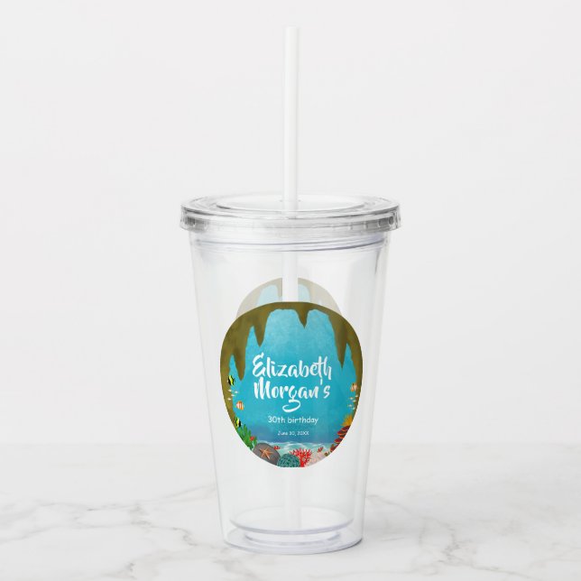 Under the Sea Cave Pretty Ocean Creatures Birthday Acrylic Tumbler (Front)