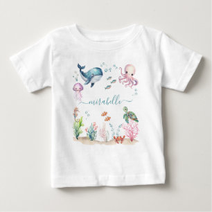 Under The Sea Colourful Animals Personalized Name Baby T-Shirt