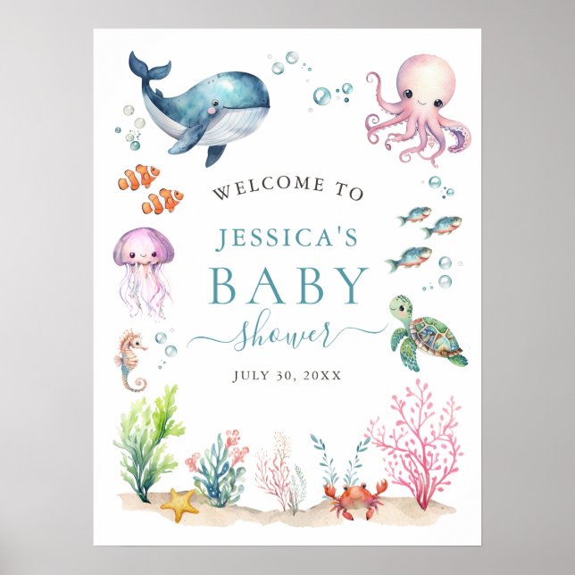 Under The Sea Colourful Baby Shower Welcome Poster (Front)