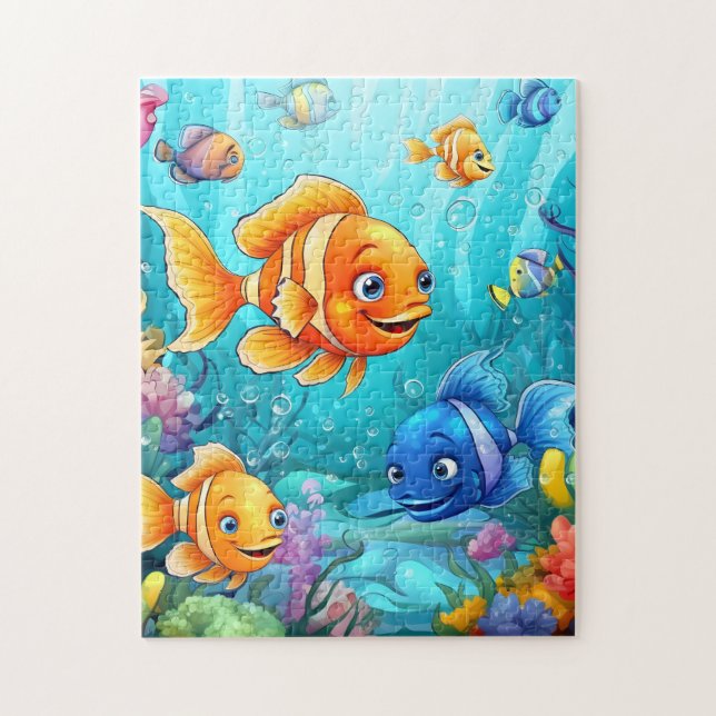 Under the sea colourful fishes puzzle for kids  (Vertical)