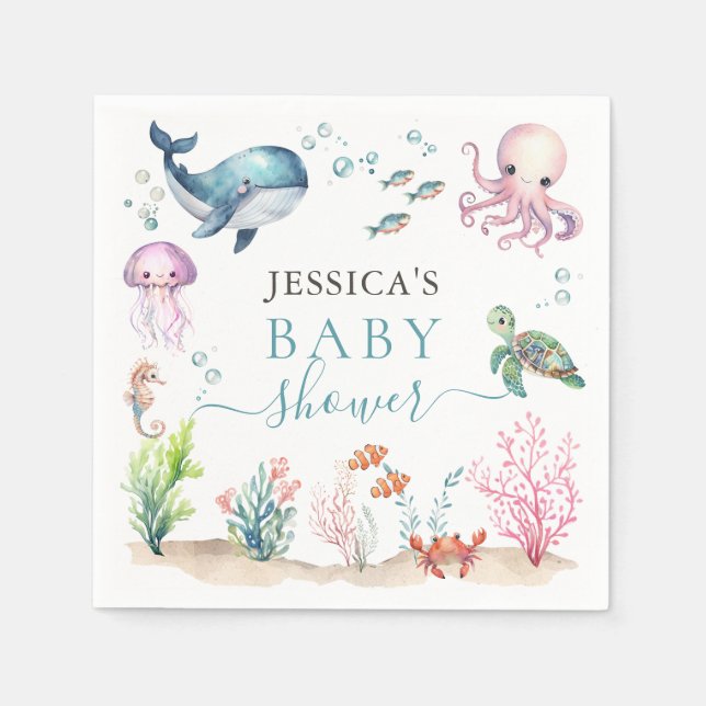 Under The Sea Colourful Ocean Animals Baby Shower Napkin (Front)