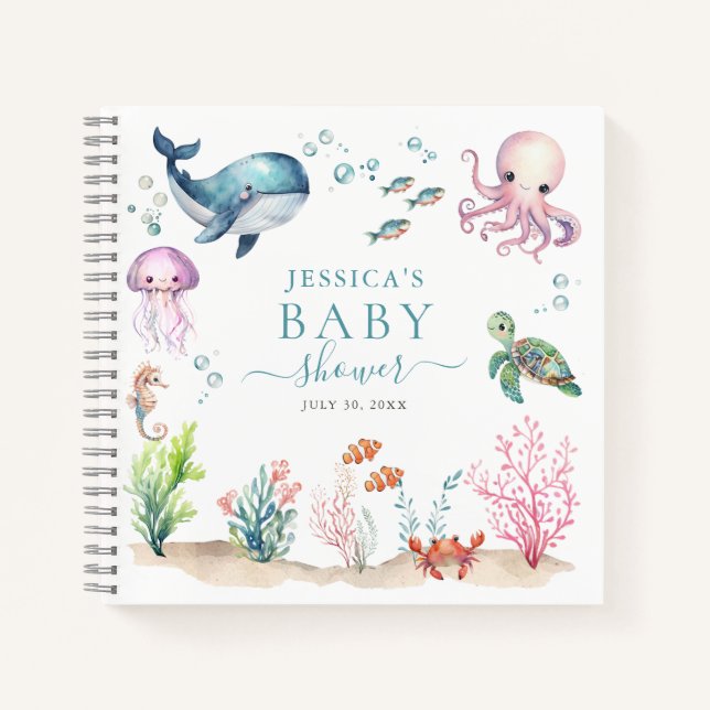 Under The Sea Colourful Ocean Animals Baby Shower Notebook (Front)