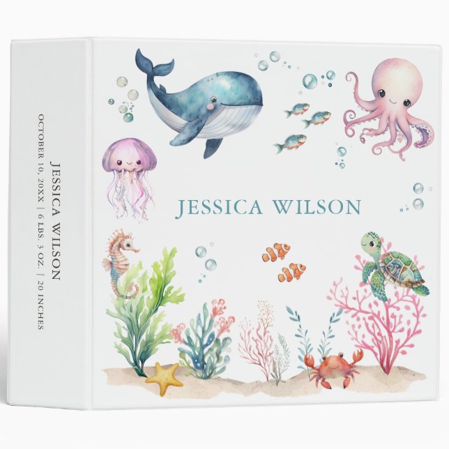 Under The Sea Colourful Ocean Baby Photo Album Binder (Front/Spine)