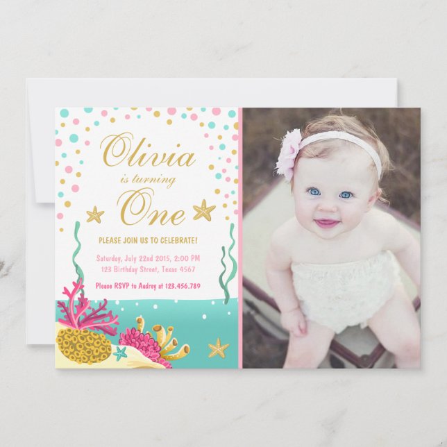 Under the sea coral reef birthday invitation Pink (Front)