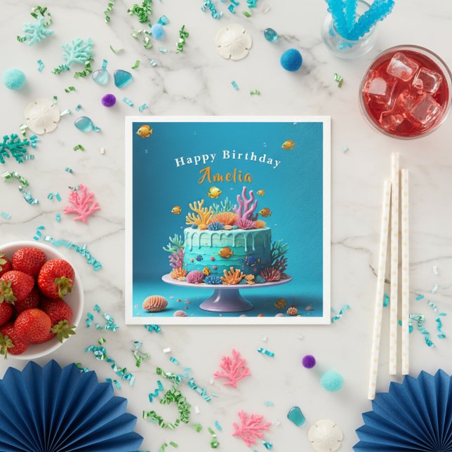 Under the Sea Coral Reef Cake - Birthday  Napkin (Creator Uploaded)