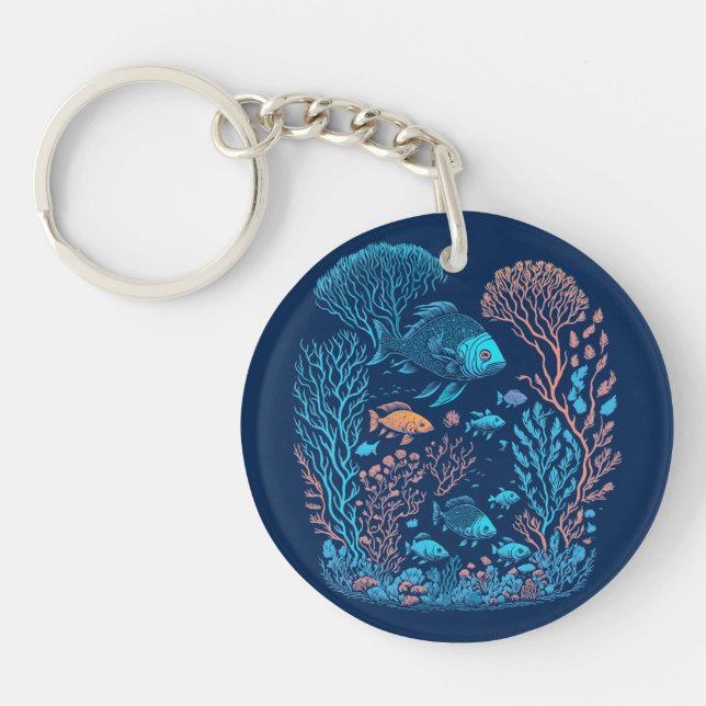 Under The Sea Coral Reef Graphic Keychain (Front)