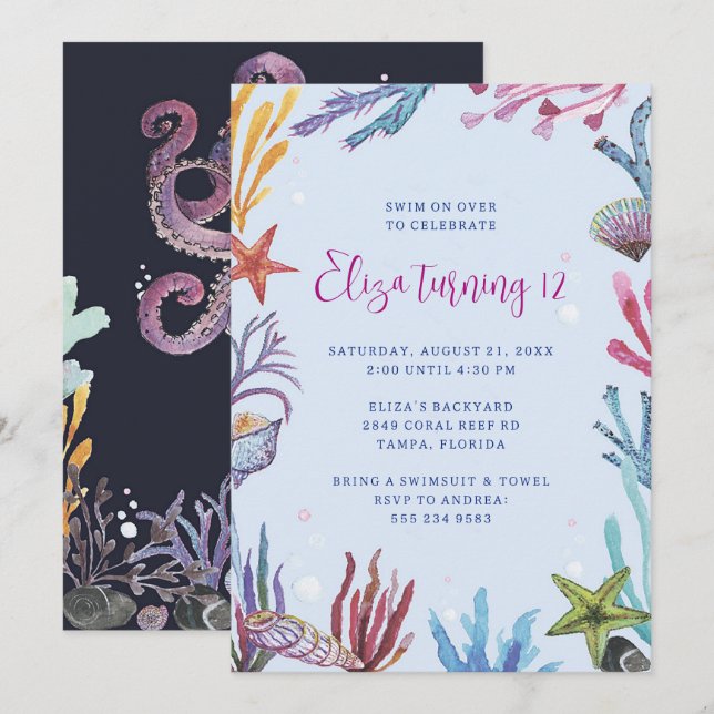Under the Sea Coral Reef Party Invitation (Front/Back)