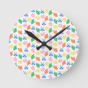 Under the Sea Coral Seamless Pattern Round Clock