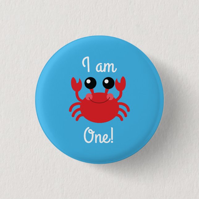 Under the Sea Crab 1st Birthday Button Pin (Front)