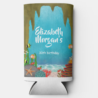 Under the Sea Creatures Beautiful Cave Birthday Seltzer Can Cooler