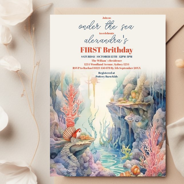 Under the Sea Creatures Marine Life 1st Birthday Invitation (Creator Uploaded)