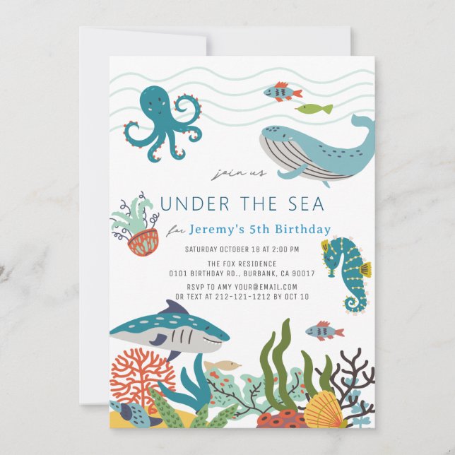 Under the Sea Creatures Marine Life Birthday Invitation (Front)