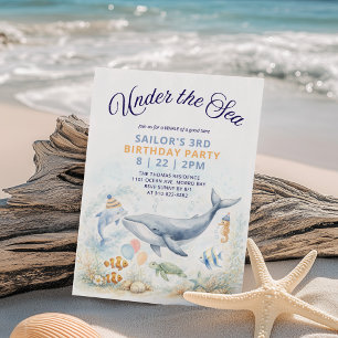 Under the Sea Creatures Watercolor Birthday Invitation